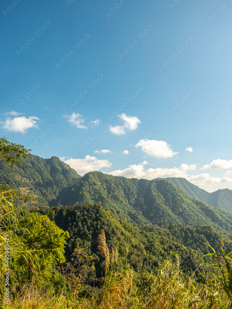 mountain landscape, scenery of high green mountains, blue sky with clouds, beauty world.