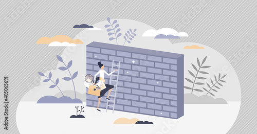 Overcoming obstacles or problem with business persistence tiny person concept photo