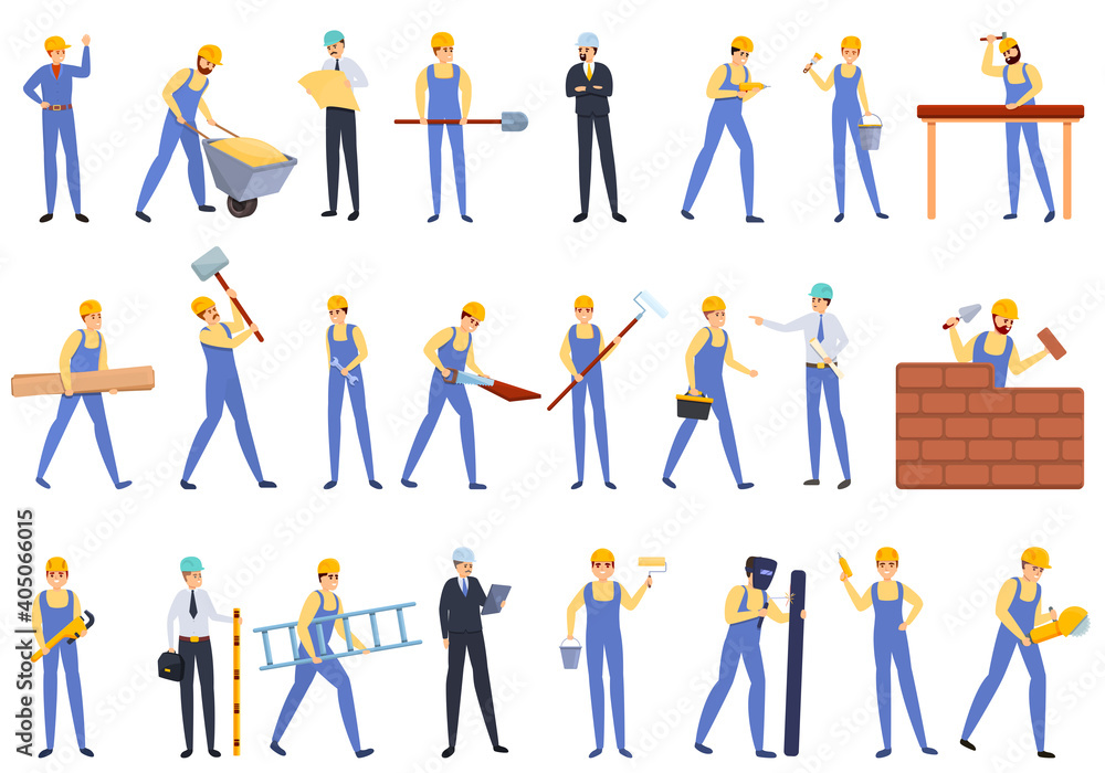 Builder icons set. Cartoon set of builder vector icons for web design