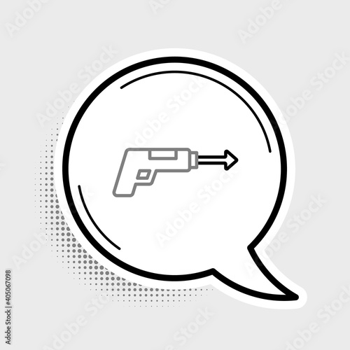 Line Fishing harpoon icon isolated on grey background. Fishery manufacturers for catching fish under water. Diving underwater equipment. Colorful outline concept. Vector.