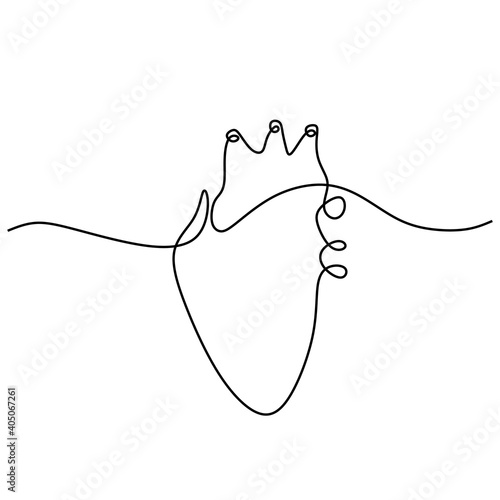 Single continuous line art anatomical human heart. Heart Continuous Line Drawing. Heart One Line Illustration. Minimalist Design Contour Drawing.