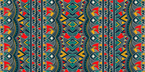 Ikat geometric folklore ornament. Tribal ethnic vector texture. Seamless striped pattern in Aztec style. Figure tribal embroidery. Indian, Scandinavian, Gypsy, Mexican, folk pattern.