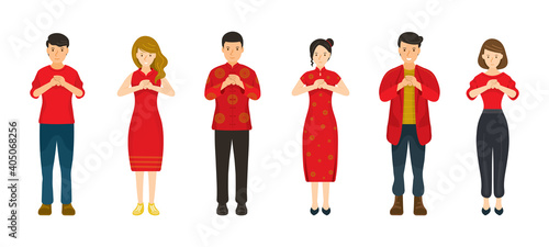 Group of People in Red Clothes, Chinese New Year, Traditional and Modern Clothes