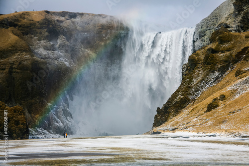 Winter landscape in Skogafoss Waterfall  Iceland  Northern Europe