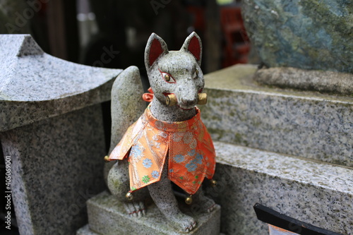Billede på lærred fox god statue in japan, kyoto, in fushimi inari tisha shrine