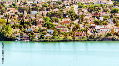Lake with houses in Arcos de la Frontera in Spain