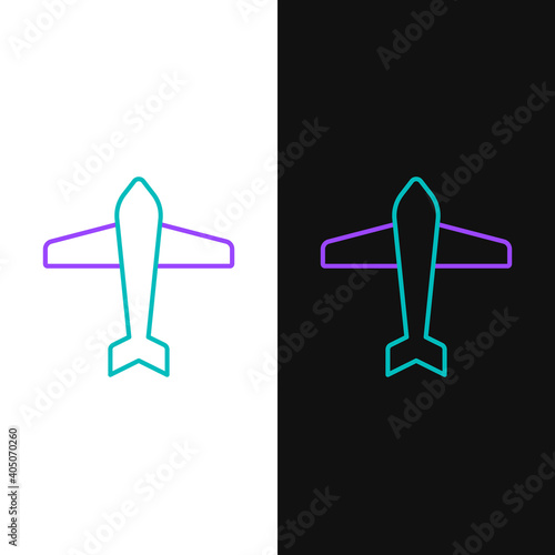Line Jet fighter icon isolated on white and black background. Military aircraft. Colorful outline concept. Vector.