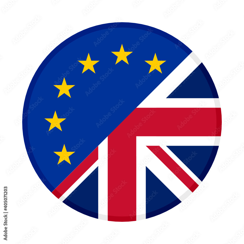 round icon with europe and united kingdom flags isolated on white background round icon with europe and united kingdom flags isolated on white background