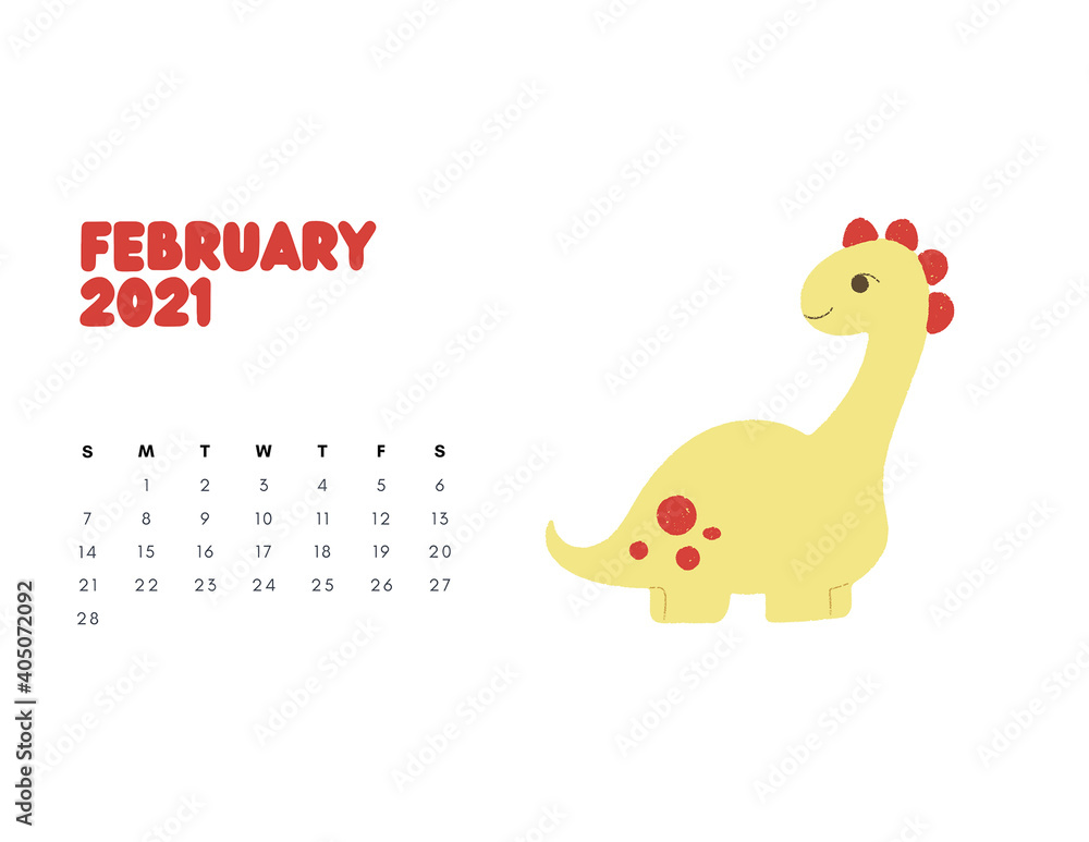 Fototapeta premium 2021 Dinosaur Calendar, Dino Calendar 2021, Kids Room Wall Art, Sunday Start Printable Calendar, Monthly Landscaped Calendar for Kids