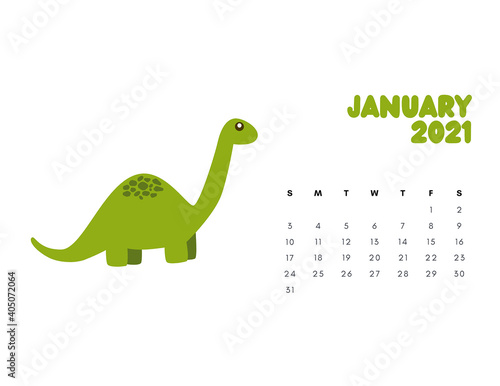 2021 Dinosaur Calendar, Dino Calendar 2021, Kids Room Wall Art, Sunday Start Printable Calendar, Monthly Landscaped Calendar for Kids © Silvia