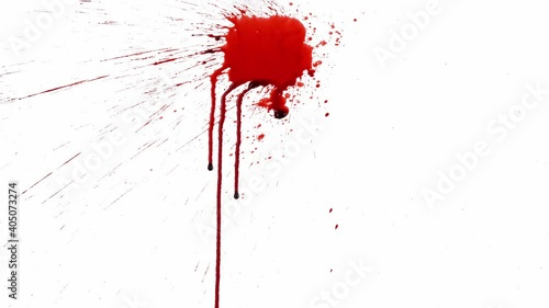 Blood splashing on a white background and dripping down, a horrible feeling