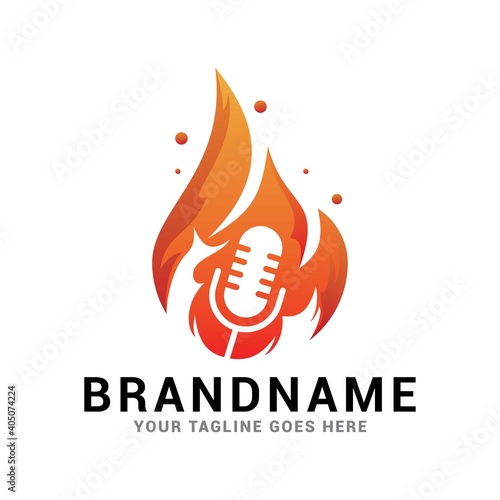 Logo podcast with blazing fire icon vector template.