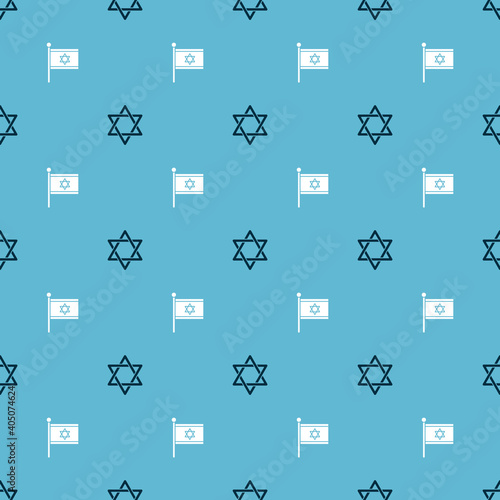 Set Star of David and Flag Israel on seamless pattern. Vector.