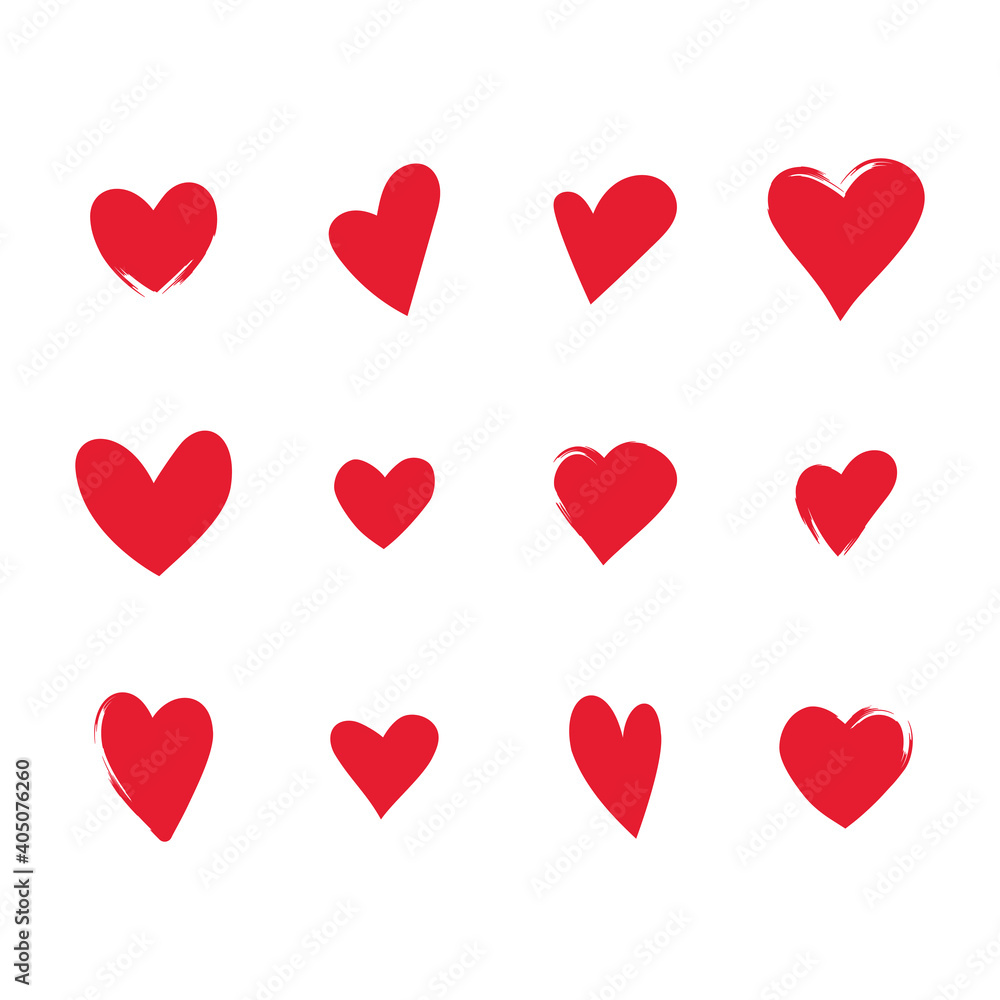 Set of red hearts of different shapes