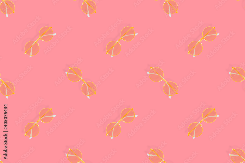 Obraz premium Glasses seamless pattern. Glasses for improving vision on a red background.