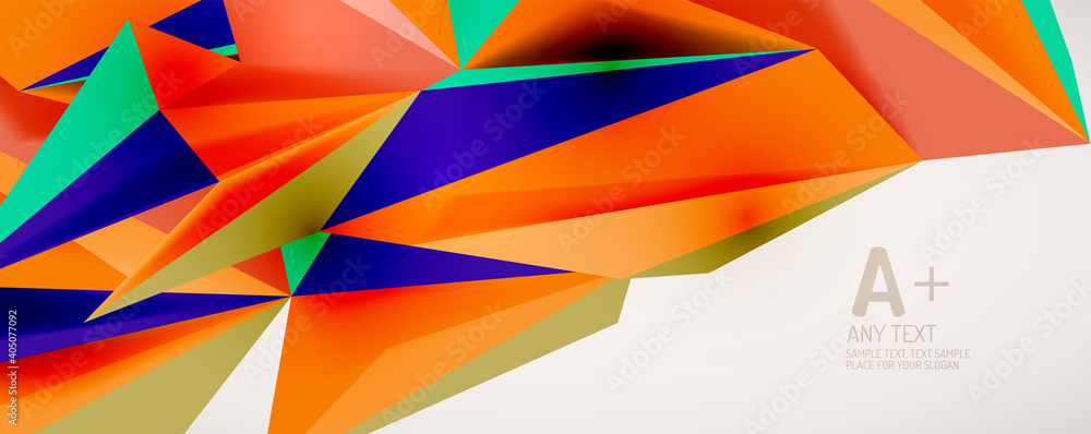 Vector triangle geometric backgrounds. Low poly 3d shape on light backdrop. Vector illustration for covers, banners, flyers and posters and other designs Vector triangle geometric backgrounds. Low poly 3d shape on light backdrop. Vector illustration for covers, banners, flyers and posters and other designs