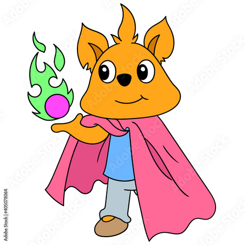 A boy dog with a children fantasy superhero outfit, doodle icon image