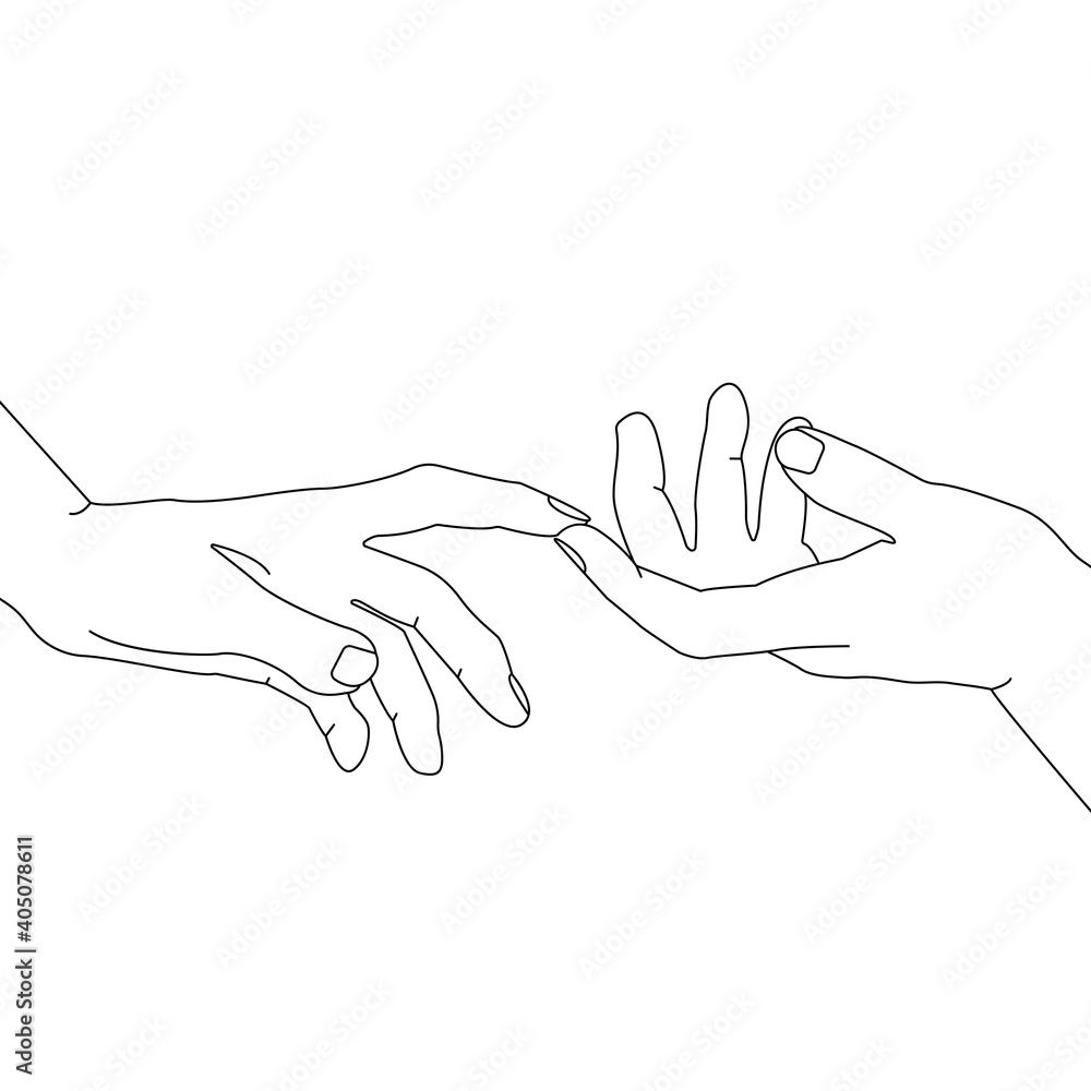 Fototapeta Hands Couple Line Art Drawing. Minimal One Line Illustration of Couple Love. Hands Continuous Line Drawing. Modern Minimalist Contour Illustration. Vector EPS 10.