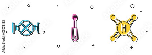 Set Industry pipe and valve, Screwdriver and Water tap icon. Vector.