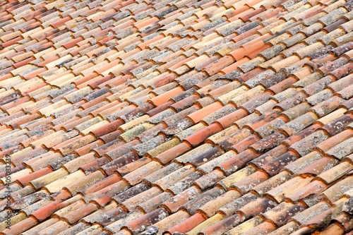 Texture of roof with colored tiles