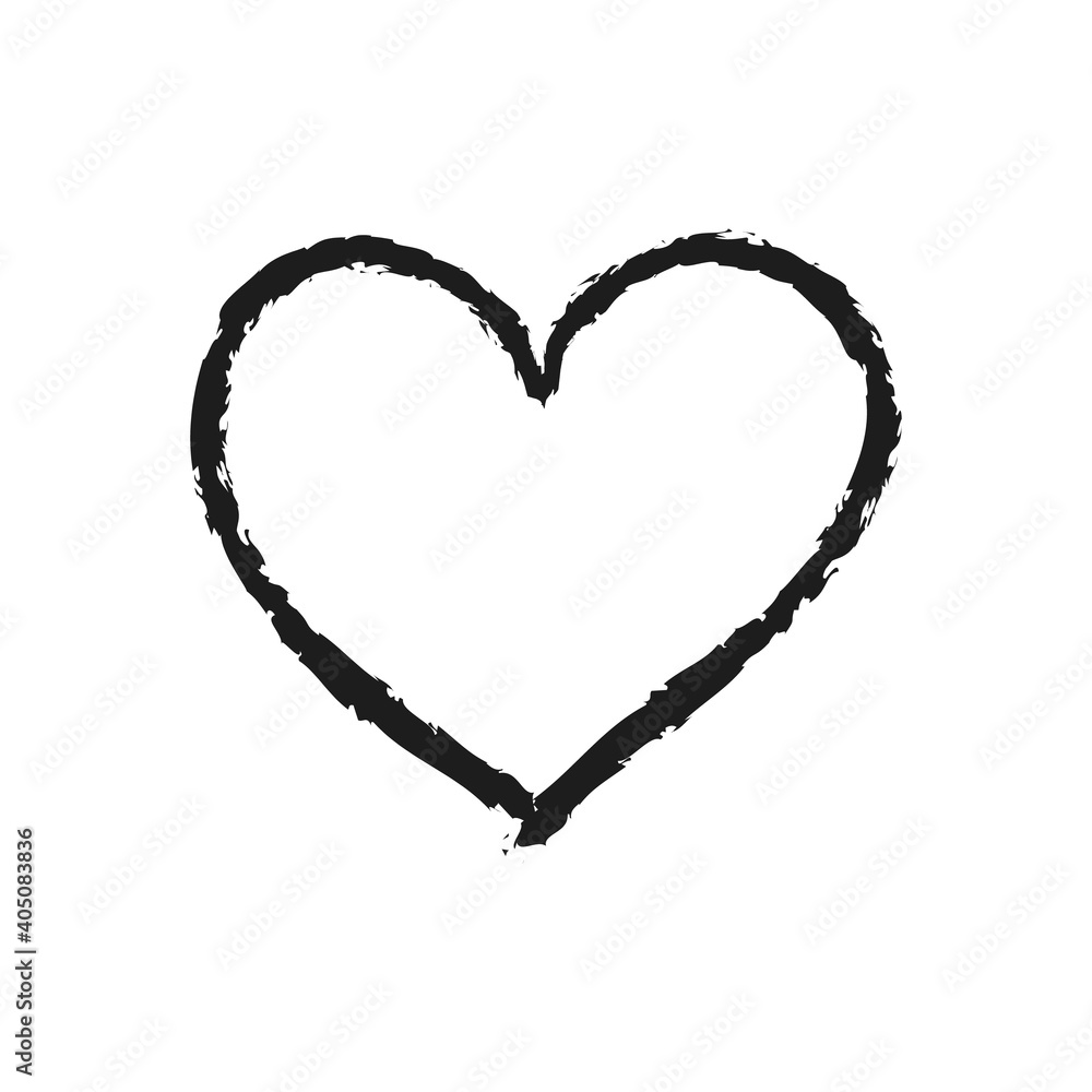 Vector Heart shape frame with brush painting. Chalk drawn heart Vector Heart shape frame with brush painting. Chalk drawn heart