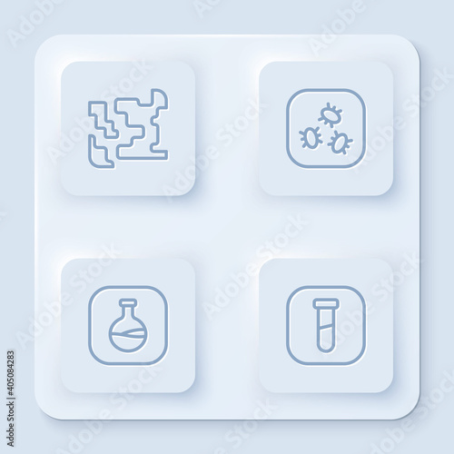 Set line Gaseous, Bacteria, Test tube and flask and . White square button. Vector.