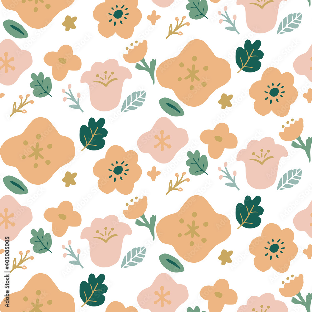 Fototapeta premium Hand drawn flower seamless pattern vector illustration