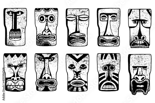 Maya masks collection. Clip art kit on white background