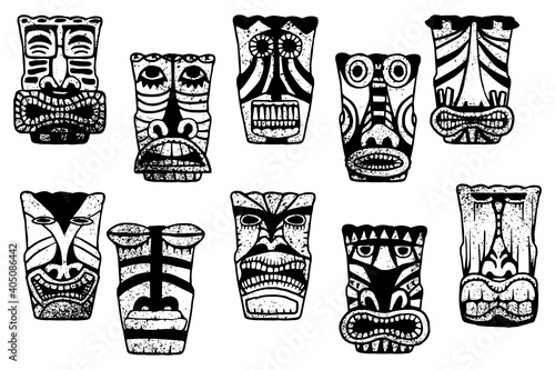 Maya funny masks. Clip art collection white isolated