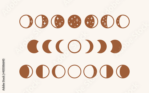 Phases of the moon, boho moon vector illustration, isolated
