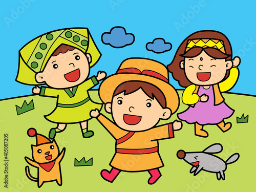 Girls from different tribes play together