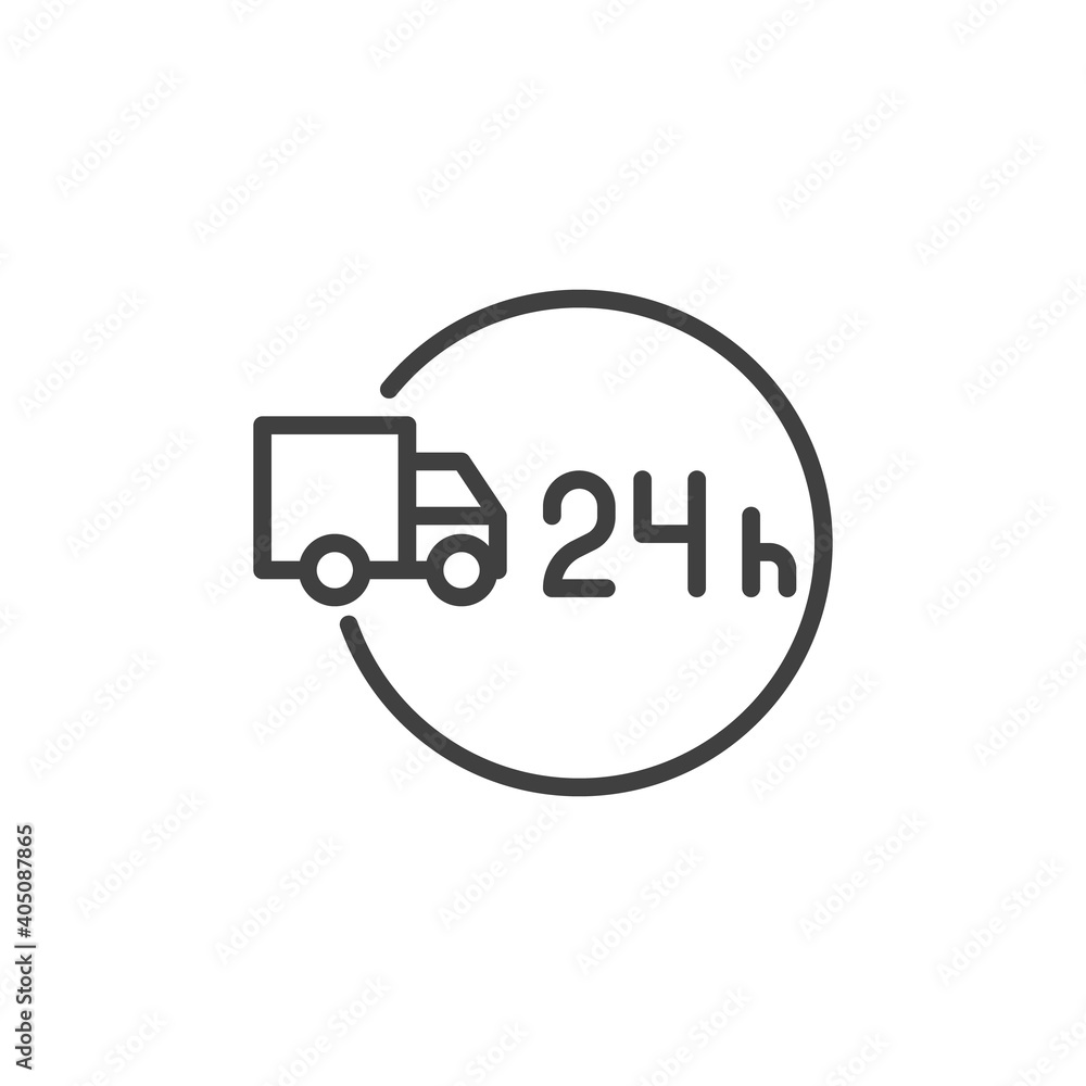 24 hours delivery service line icon. linear style sign for mobile concept and web design. All time delivery truck outline vector icon. Symbol, logo illustration. Vector graphics 24 hours delivery service line icon. linear style sign for mobile concept and web design. All time delivery truck outline vector icon. Symbol, logo illustration. Vector graphics