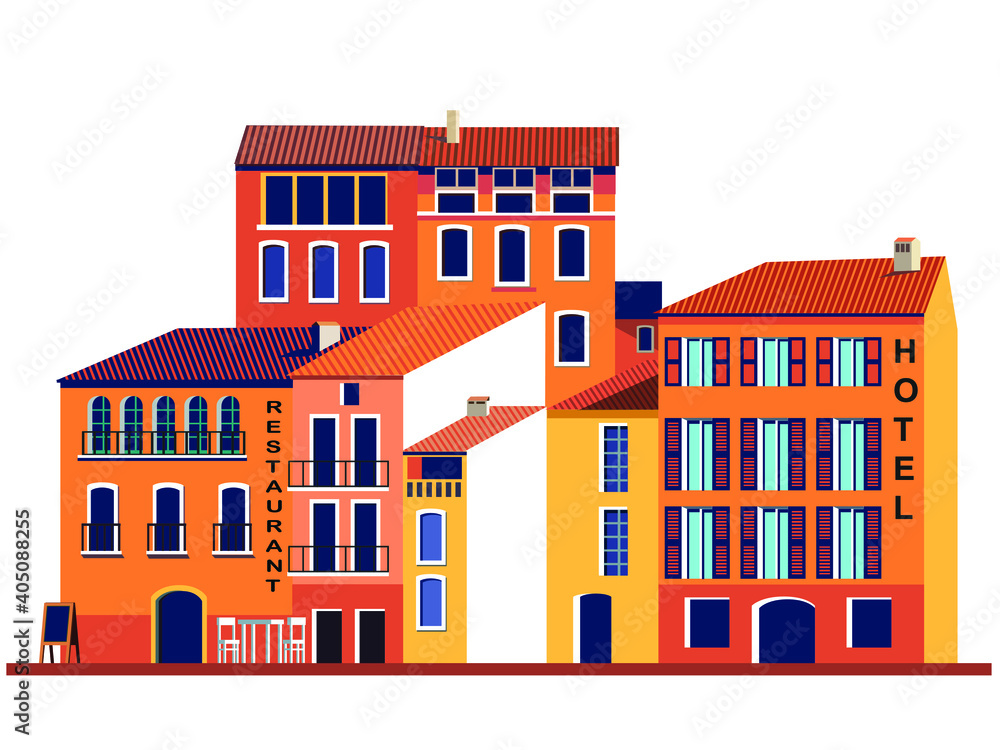  street of old european town flat style vector illustration