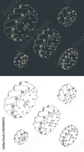 Mecanum wheel isometric drawings Set