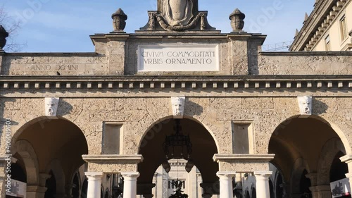 The Sentierone Portico detail, entry to The Quadriportico, at the Centro Piacentiniano. Bergamo, Lombardy, Italy. photo