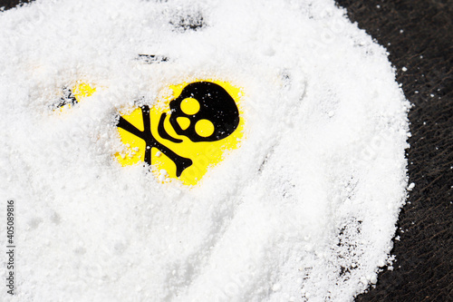 white chemical powder with toxic mark