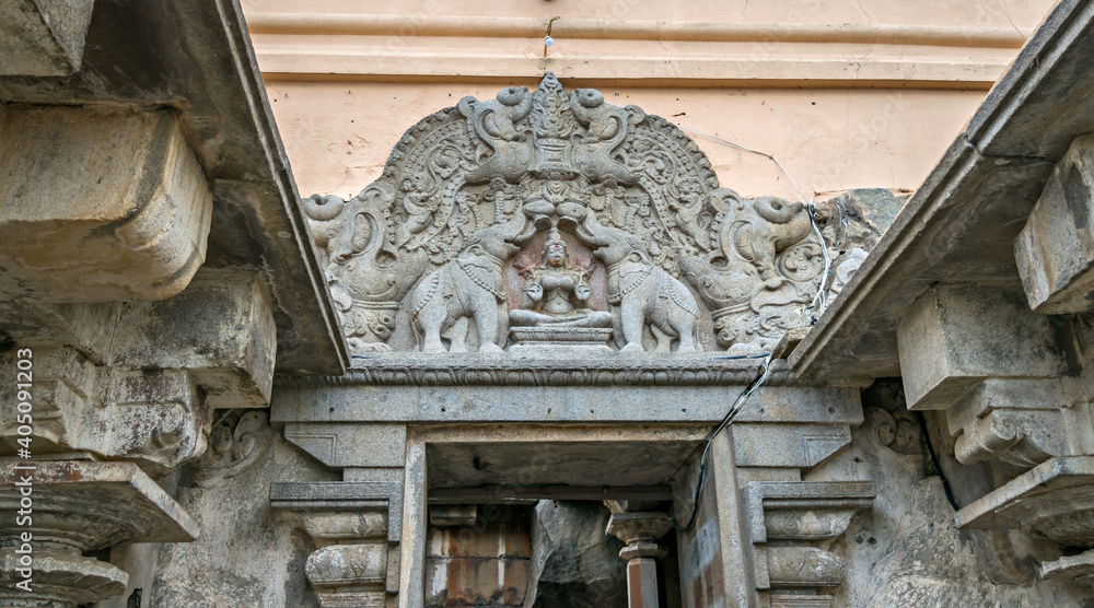 Stone carved door top at the entrance of temple in Shravanbelagaola,Karnataka.