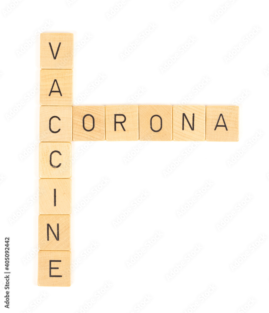Corona vaccine letters, isolated Corona vaccine letters, isolated