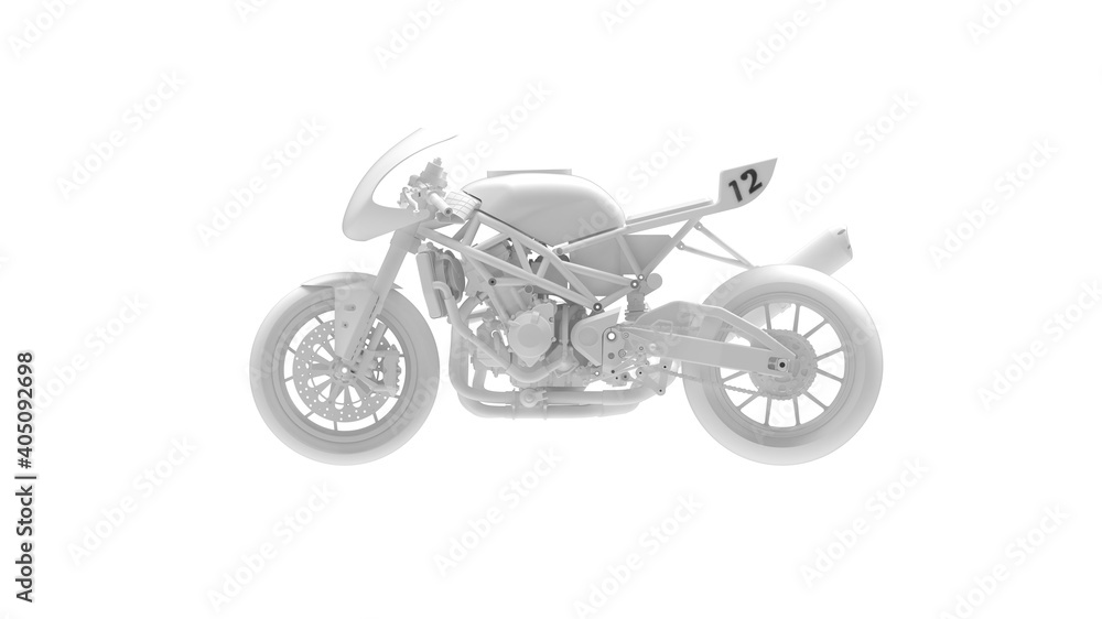 3D rendering of motorcycle race bike motor bike technical machine engineering model computer model on white background