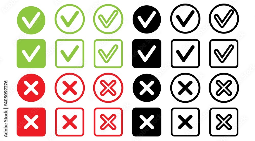 Check Icon right wrong marks and red crosses signs set of flat vector mark buttons green .vector illustration Check Icon right wrong marks and red crosses signs set of flat vector mark buttons green .vector illustration