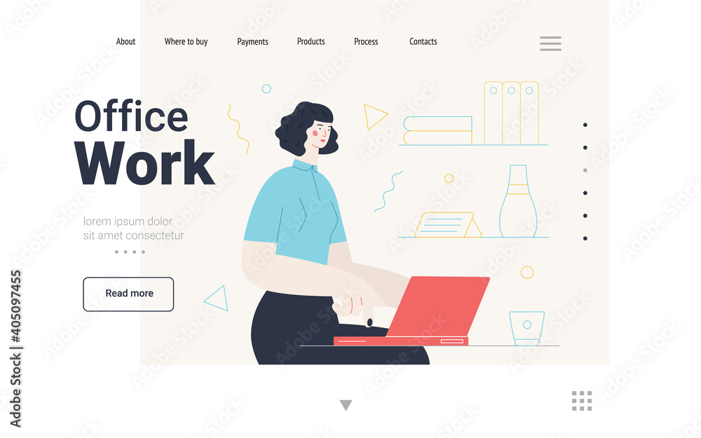 office work, web page design concept-girl working at laptop office work, web page design concept-girl working at laptop
