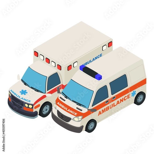 Ambulance car icon. Isometric illustration of ambulance car vector icon for web