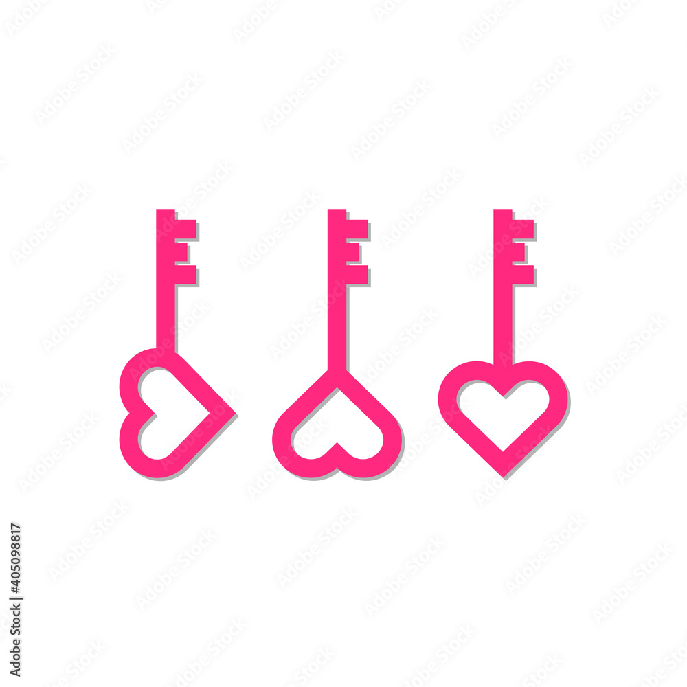 Key of Love Icon Clip Art Set Vector Template Isolated