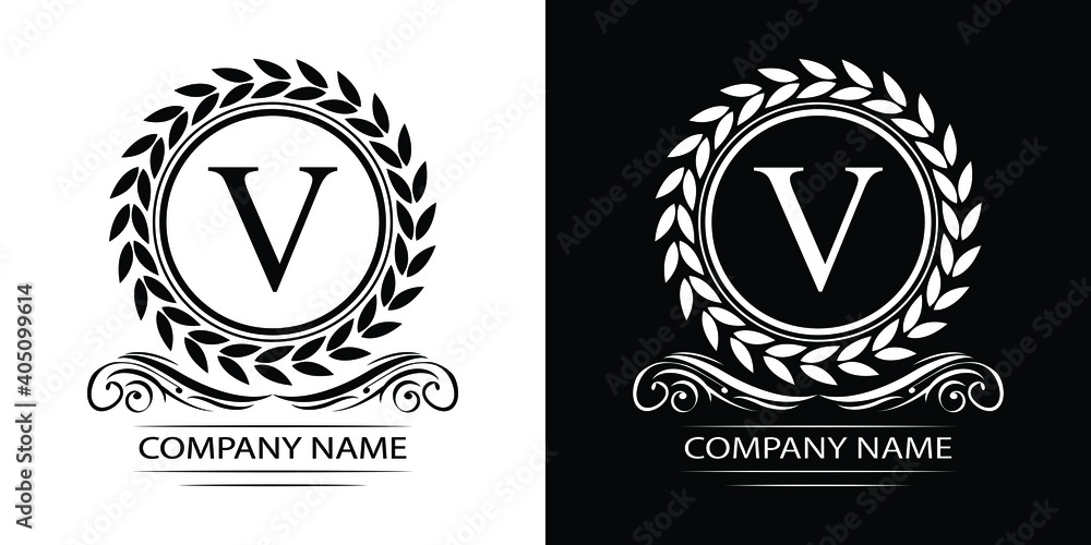 Letter V laurel wreath template logo Luxury gold letter with crown. Monogram alphabet . Beautiful royal initials letter. Letter V laurel wreath template logo Luxury gold letter with crown. Monogram alphabet . Beautiful royal initials letter.