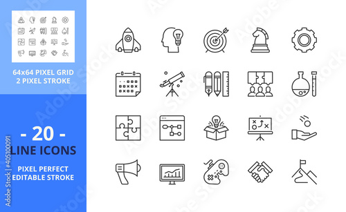 Line icons about business process. Pixel perfect 64x64 and editable stroke