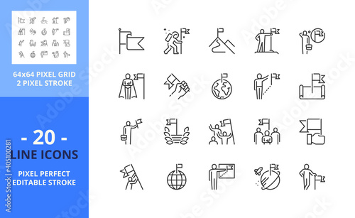 Line icons about mission. Business concept. Pixel perfect 64x64 and editable stroke
