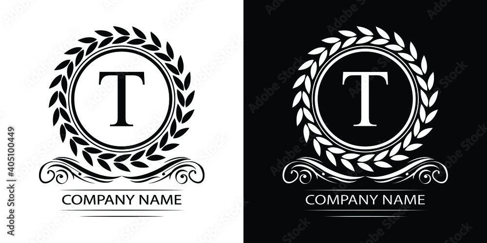 Letter T laurel wreath template logo Luxury gold letter with crown. Monogram alphabet . Beautiful royal initials letter. Letter T laurel wreath template logo Luxury gold letter with crown. Monogram alphabet . Beautiful royal initials letter.
