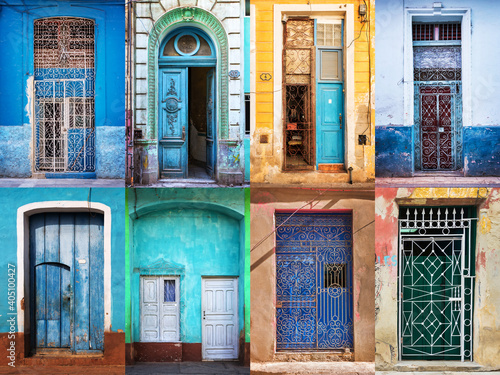 Canvas Print Collection of colorful doors of Cuba, in Havana and Trinidad