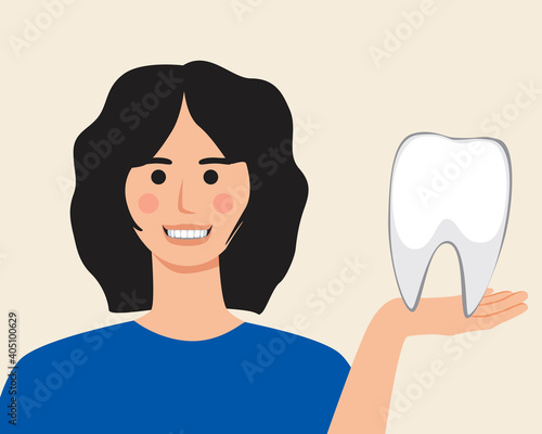 Dentistry patient smile isolated as orthodology concept, flat vector stock illustration with woman after orthodontic services with healthy tooth