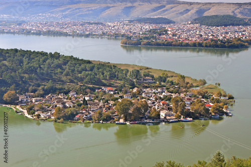 View of the little island of Pamvotis (or "Pamvotida") lake, known as "Nisaki", Ioannina ('Giannena") Epirus, Greece